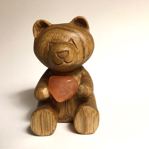 Other - Hand Carved Wooden Bear with Natural Gem Stone